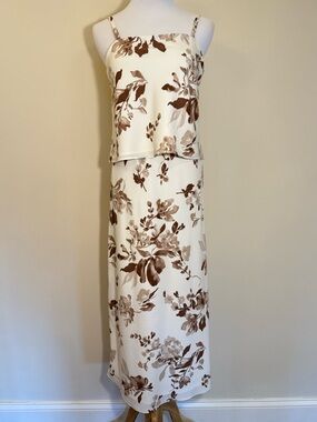 Boho Floral Midi Skirt & Top Set XS New With Tags Cream Brown Bohemian Beach